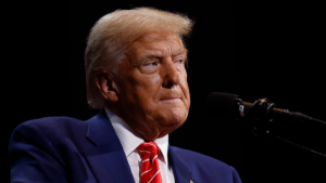 Republican presidential nominee, former U.S. President Donald Trump delivers remarks during a campaign rally at the Cobb Energy Performing Arts Centre on October 15, 2024 in Atlanta, Georgia. Kevin Dietsch Getty Images