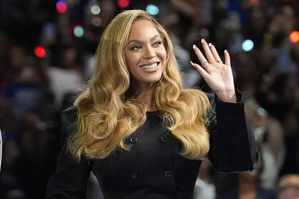 FILE - Beyonce appears at a campaign event for Democratic presidential nominee Vice President Kamala Harris in Houston, on Oct. 25, 2024. Susan Walsh / The Associated Press