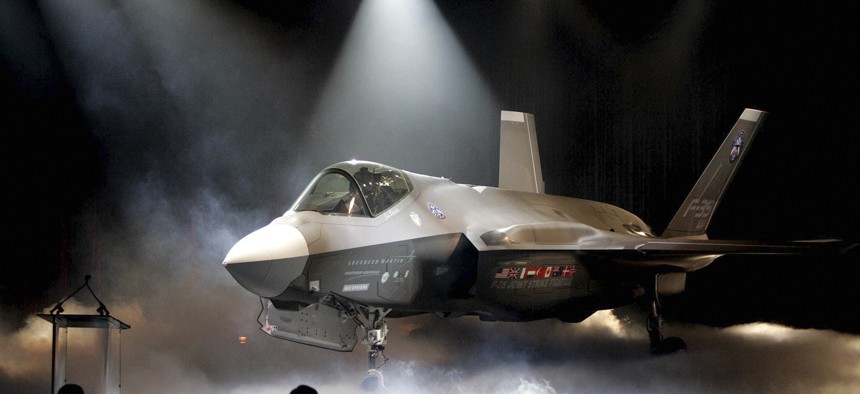 the Lockheed Martin F-35 Joint Strike Fighter is shown after it was unveiled in a ceremony in Fort Worth, Texas. AP / LM OTTERO