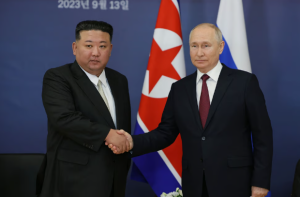 Russian President Vladimir Putin, right, and North Korea’s leader Kim Jong-un. Photo: Pool / AFP / Getty Images / TNS