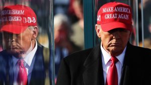 Former President Donald Trump walks off stage after speaking during a campaign rally at Lancaster Airport on November 3 in Lititz, Pennsylvania. (Michael M Santiago/Getty Images via CNN Newsource)