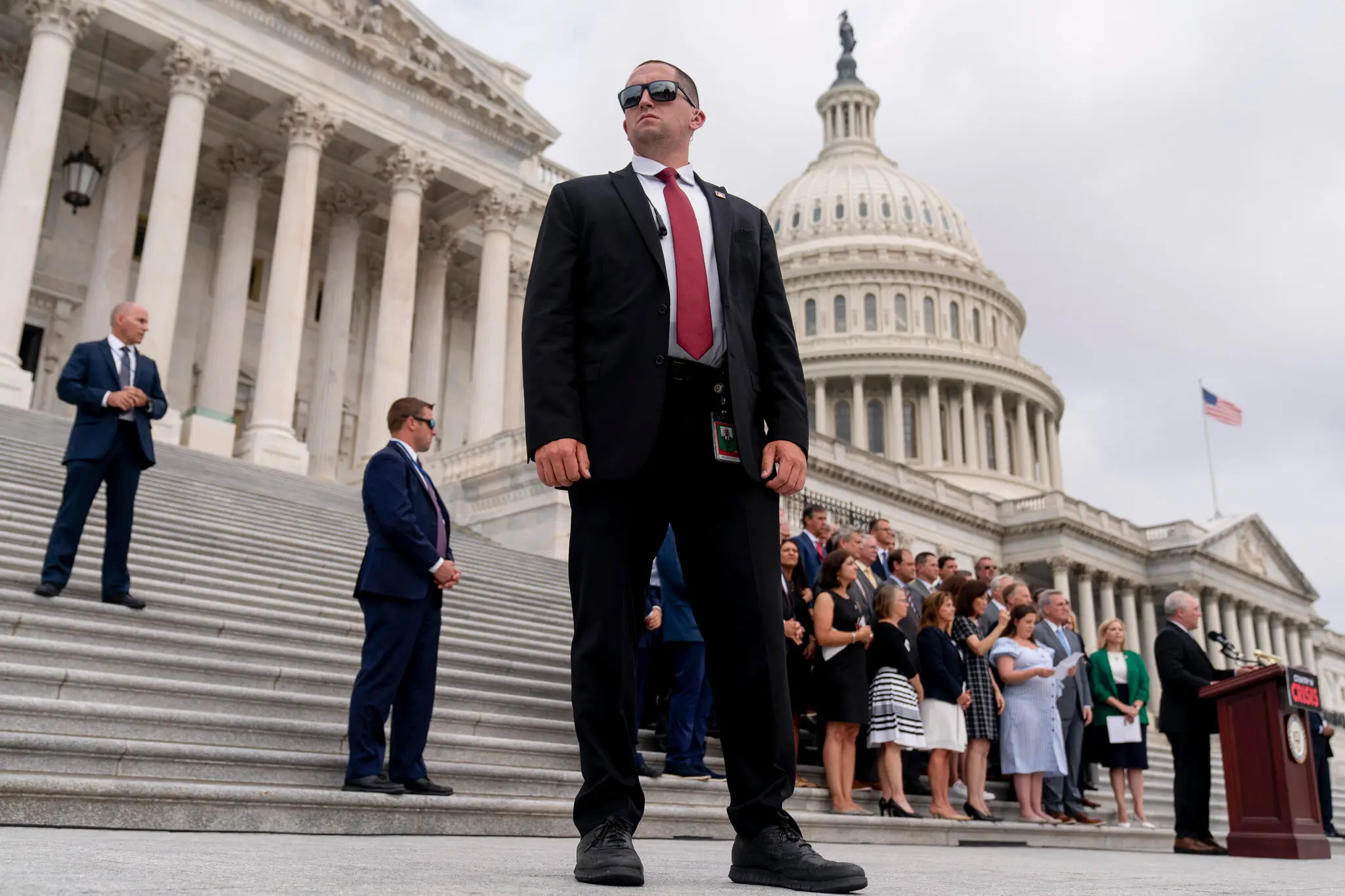 House and Senate leaders have their own security details, including plainclothes officers and armored vehicles, but it can be more difficult for rank-and-file lawmakers to obtain such protection.Credit...Andrew Harnik/Associated Press